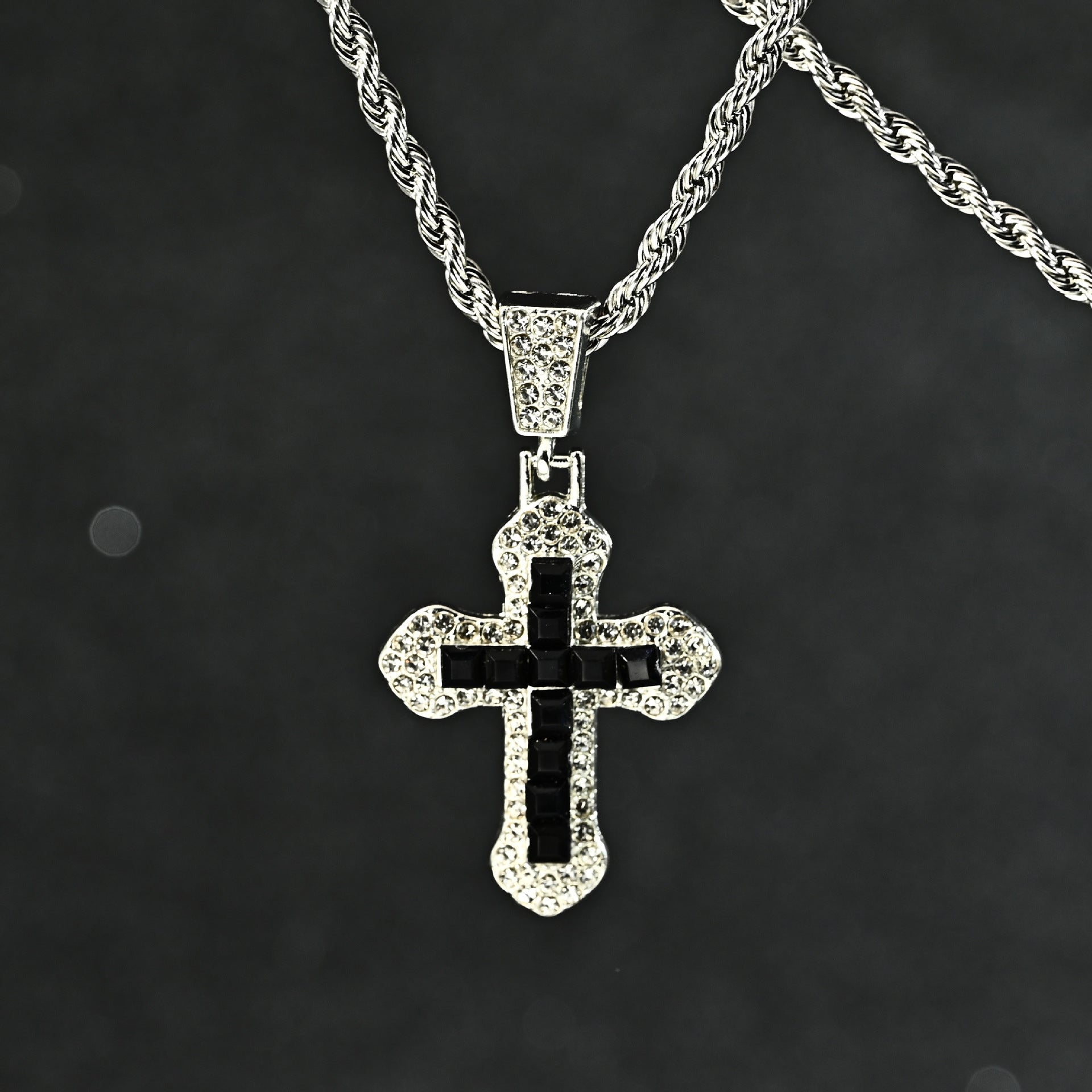 Wholesale Titanium Steel Hip Hop Cross Pendant Necklace Zircon Studded Sweater Chain For Everyday Wear