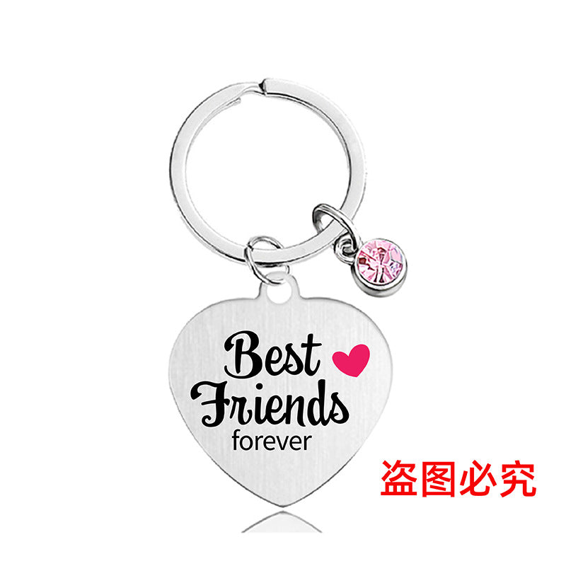 Wholesale Color Printed Pink Diamond Heart Shape Metal Keychain for Family and Friends Gifts Creative Keychain ACC-KC-Ganggu021