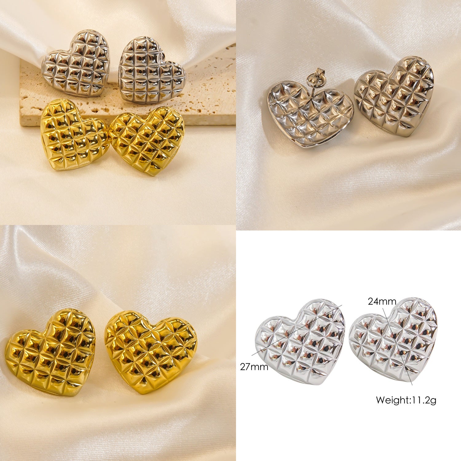 Wholesale  Stainless Steel Diamond Pattern Heart-shaped Earrings