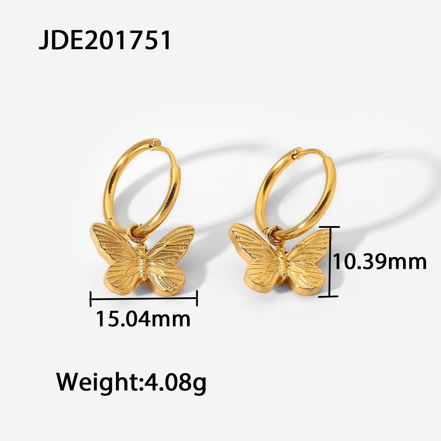Wholesale  red with 18K gold-plated hanging butterfly stainless steel earrings