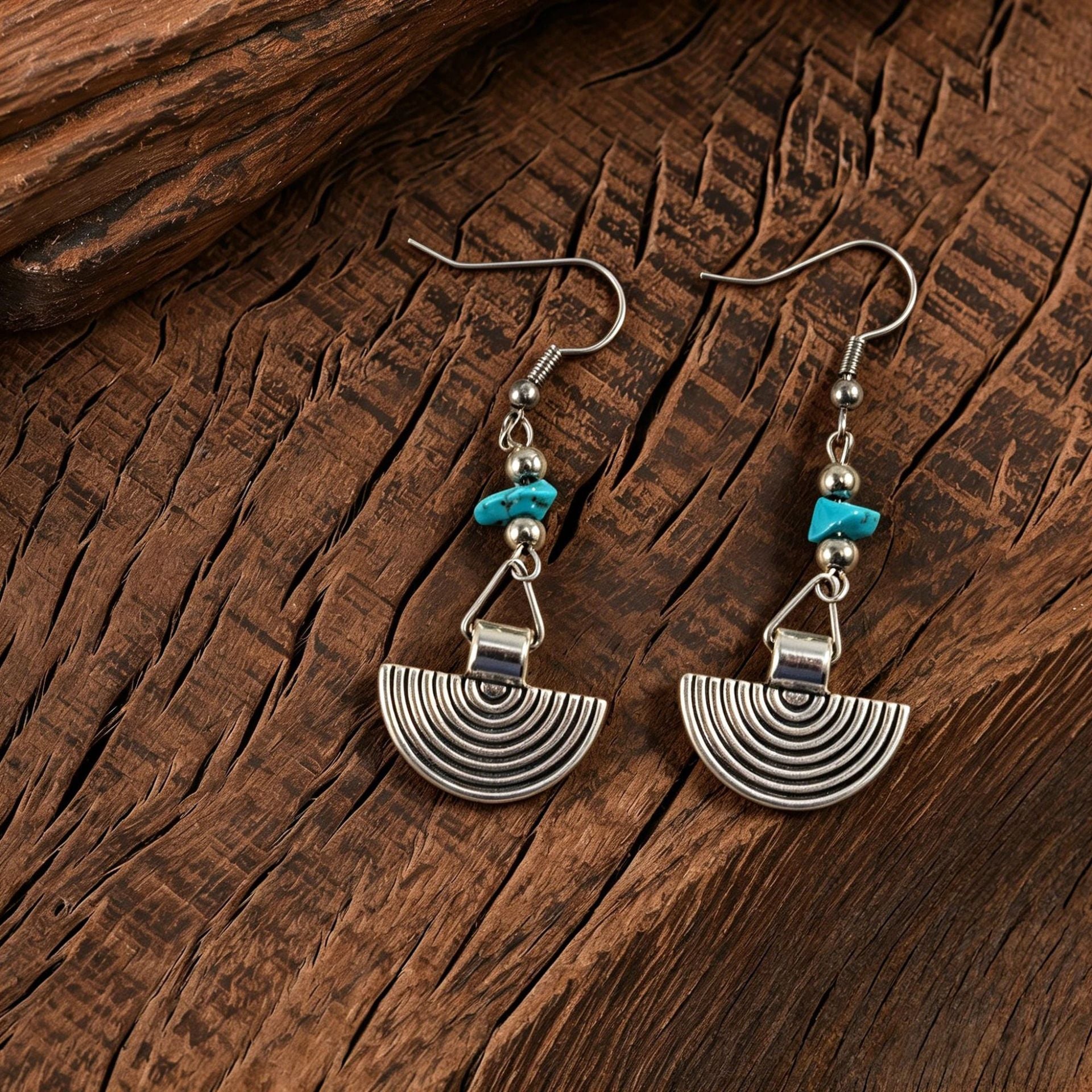 Wholesale Zinc Alloy Bohemian Moon Drop Earrings Hollow Flower Turquoise Inlay For Women Everyday Wear