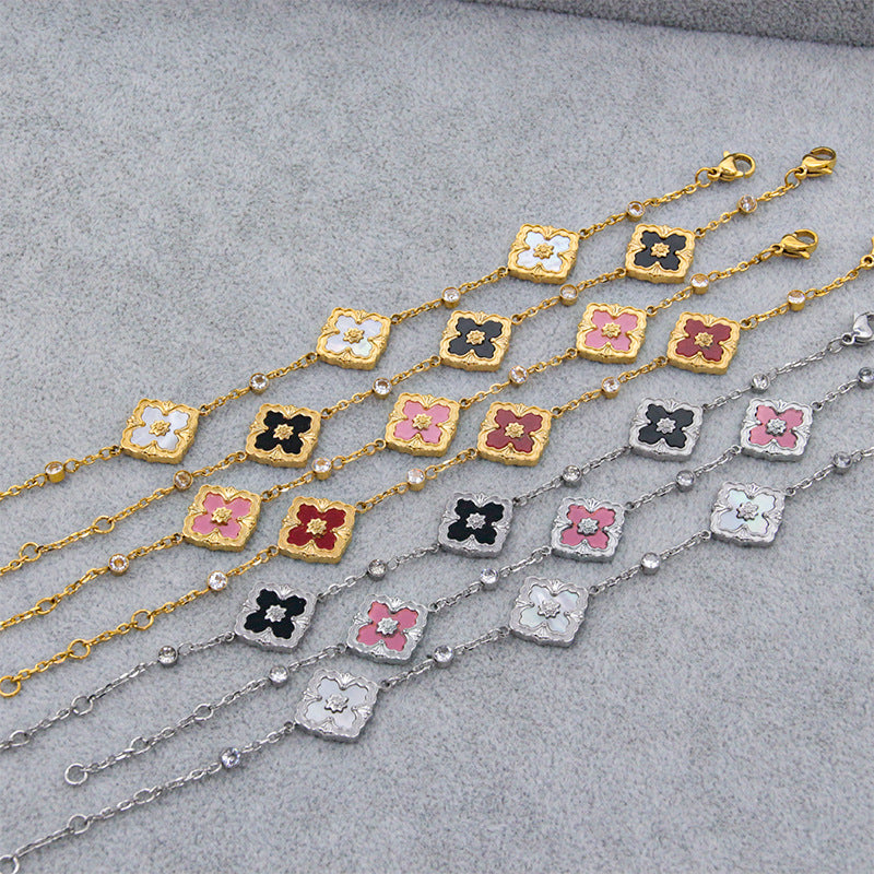 Wholesale Brushed Diamond Leaf Four Leaf Clover Bracelet ACCVIP-BT-Xiangou001