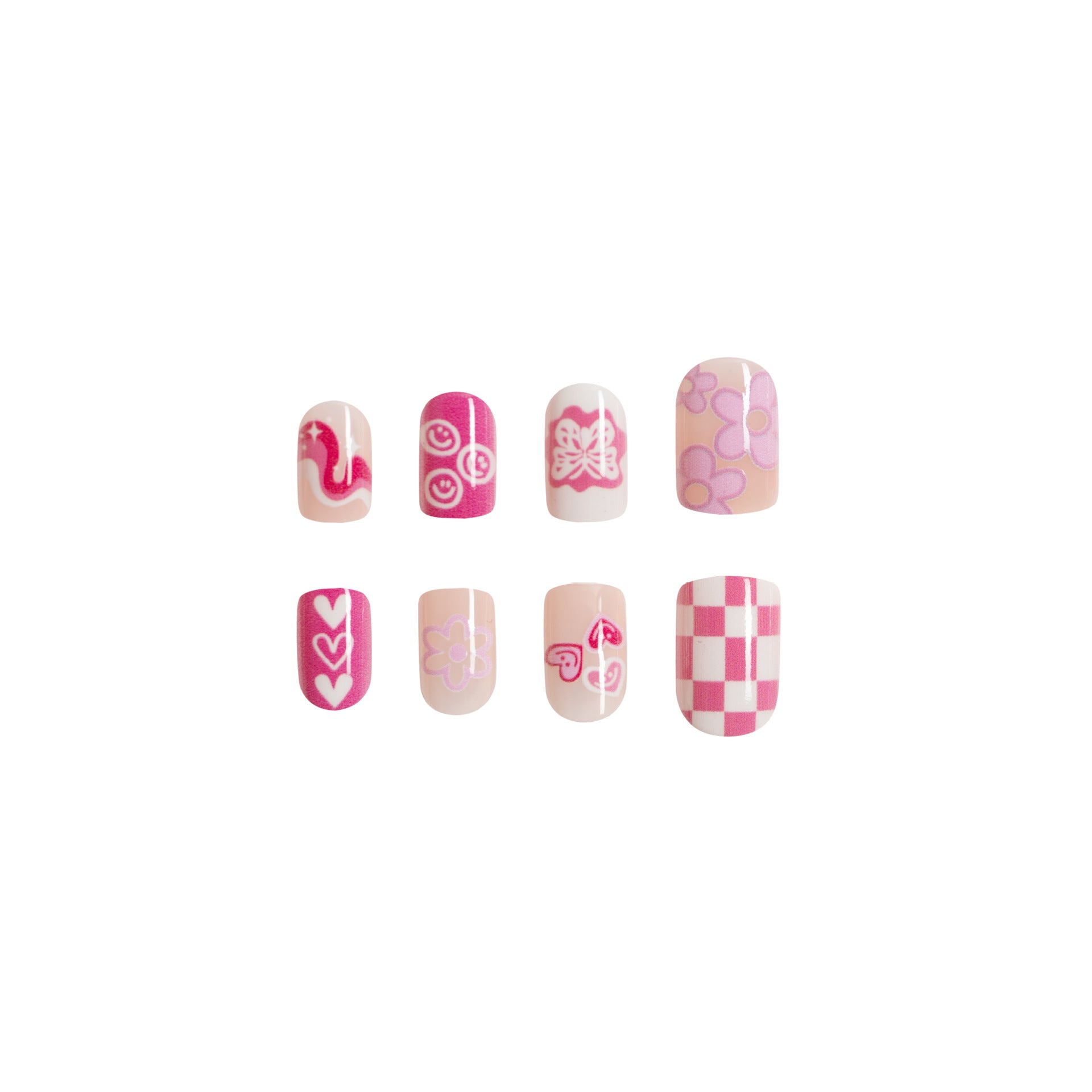 Wholesale 24 Pieces/box Nail Stickers Pink Plaid Flower Butterfly Love Manicure Press-on Nails Kits ACC-NS-GuaiXL005