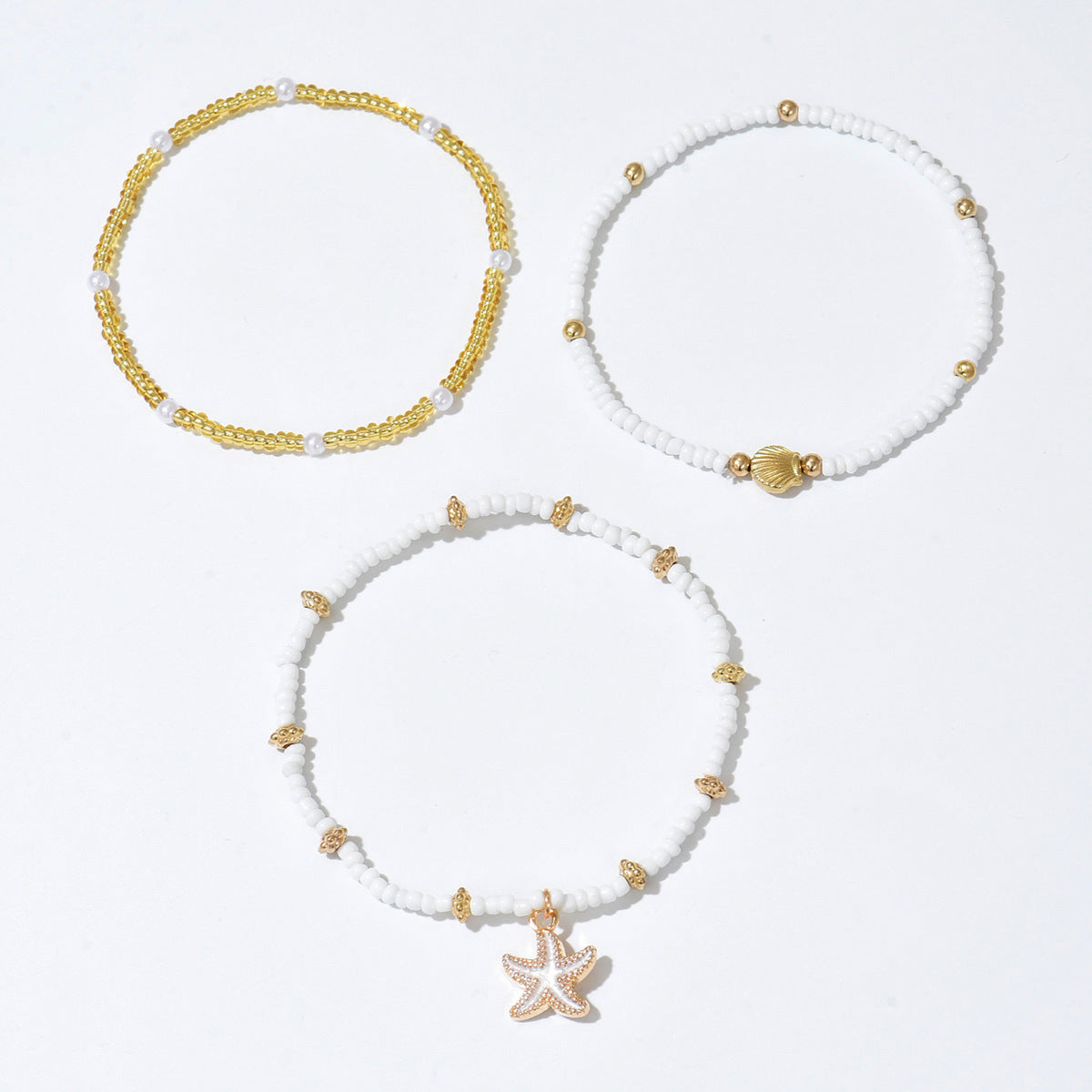 Wholesale  Bohemian style drop oil starfish shell rice beads beaded anklet