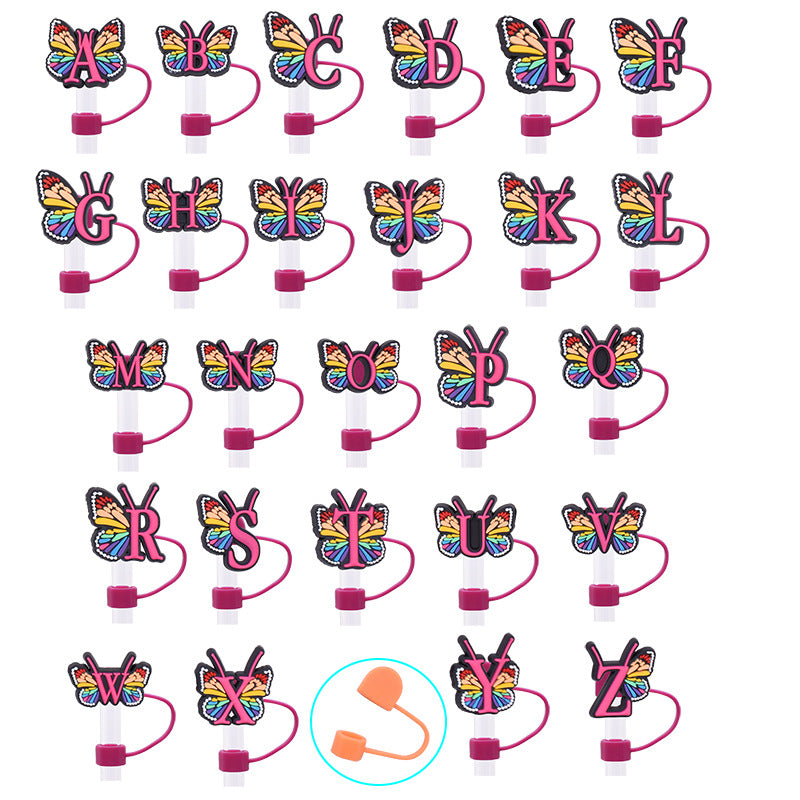 Wholesale Random 100pcs Creative DIY butterfly letters Straw Cover Straw Tube Cap