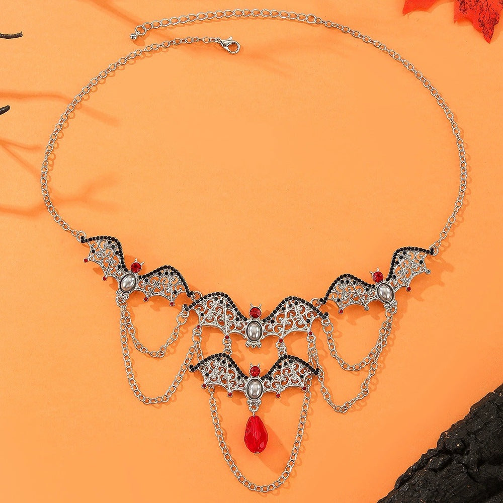 Wholesale Dark Punk  Bat Necklace Alloy Rhinestone Fashion Accessory for Women
