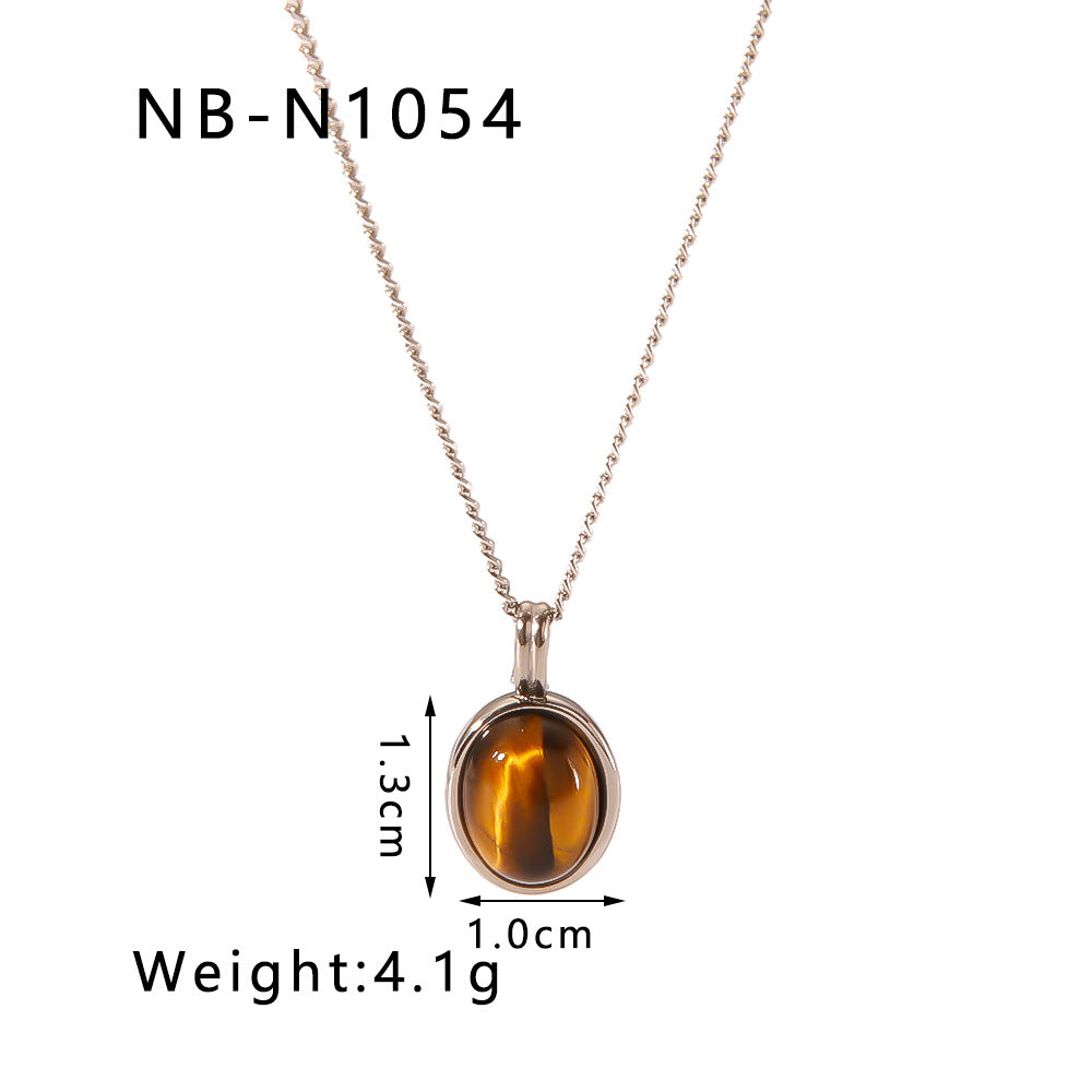 Wholesale  stainless steel 18K gold plated pendant inlaid natural Tiger Eye stone necklace