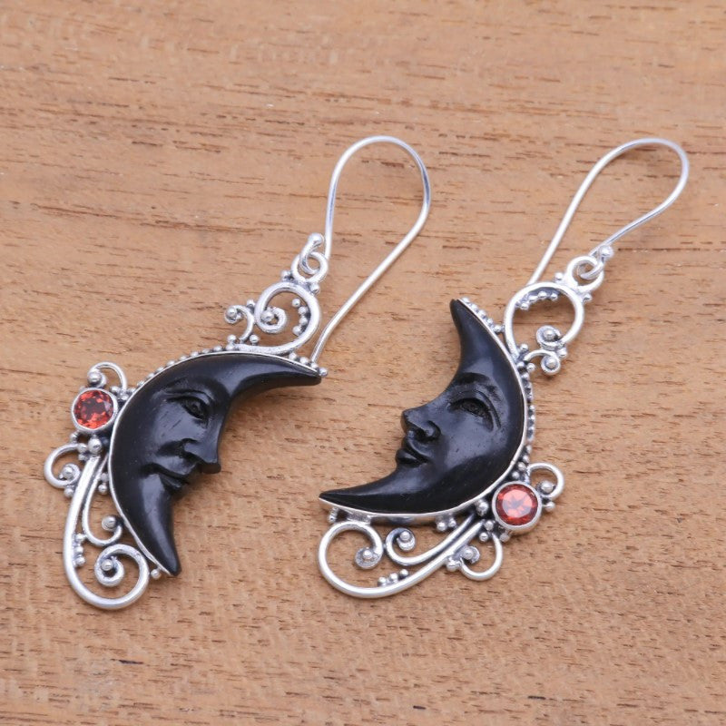 Wholesale  hollow  personality carved gem black moon sun face earrings