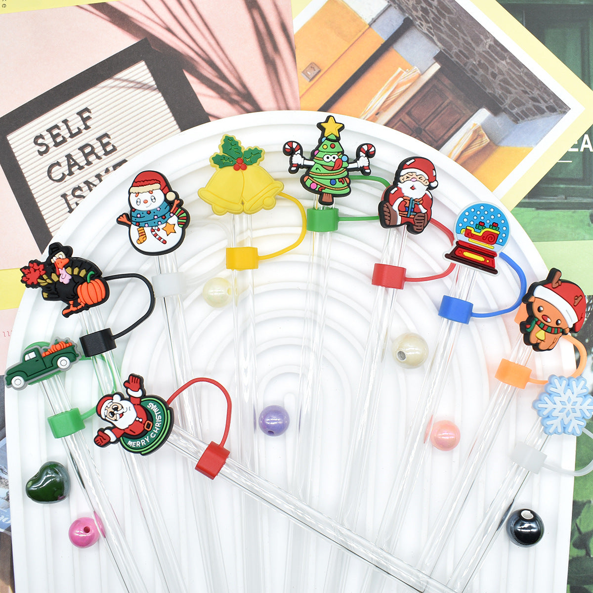 Wholesale Random 100pcs Christmas 10mm PVC Soft Straw Tube Cap ACC-SCR-RYY082