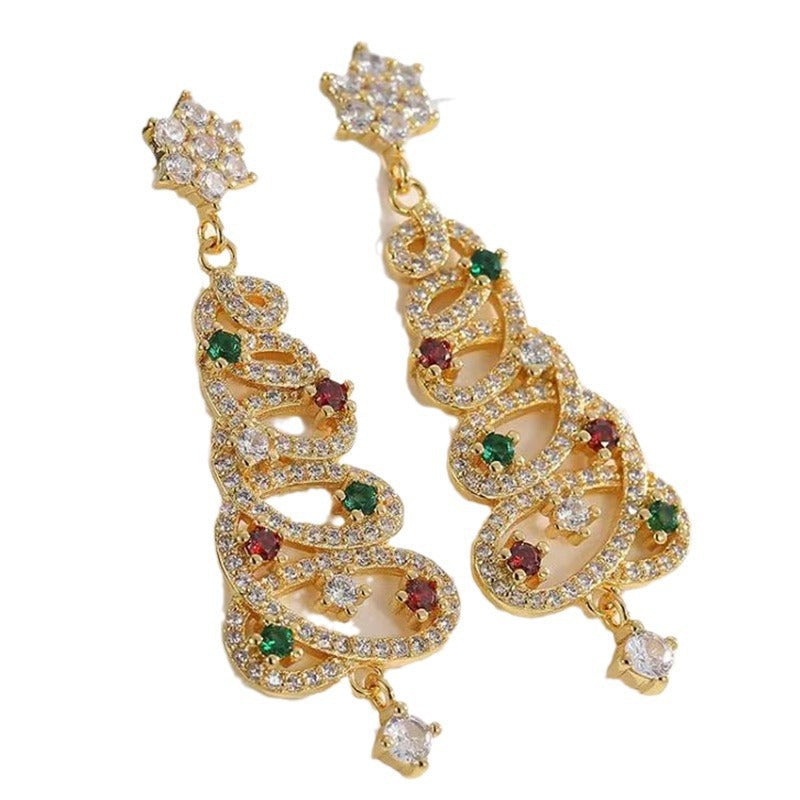 Wholesale color diamond Christmas snowflake Christmas hat earrings