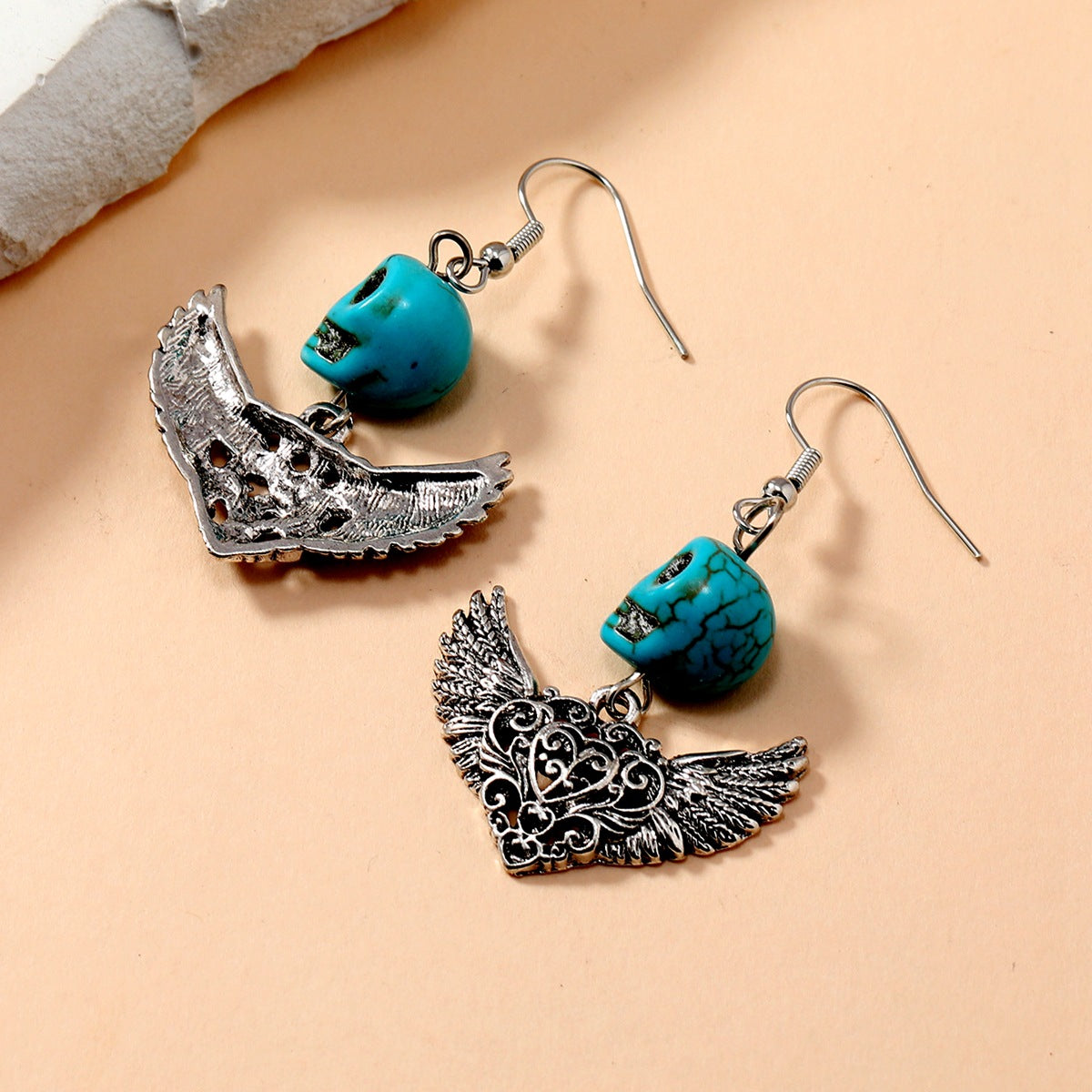 Wholesale  Retro Skull Wings Earrings Ancient Silver Alloy Fashion Accessory