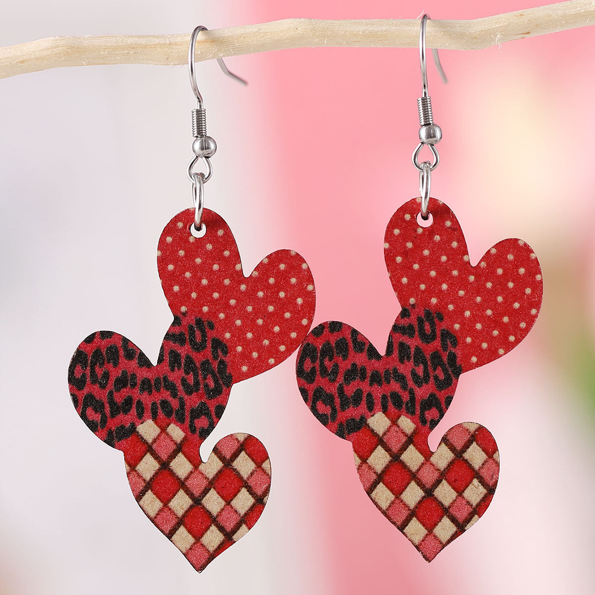 Wholesale  Valentine's Day Plaid Leopard Print Wave Dot Love Earrings