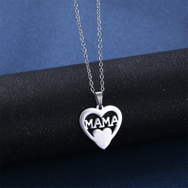 Wholesale MAMA Stainless Steel Earrings Necklace Set Mother's Day ACC-ES-MinM027