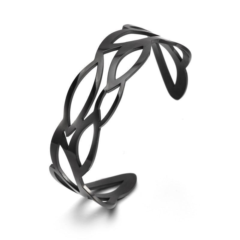 Bracciale all'ingrosso in acciaio inossidabile a forma di C aperto con onda cava