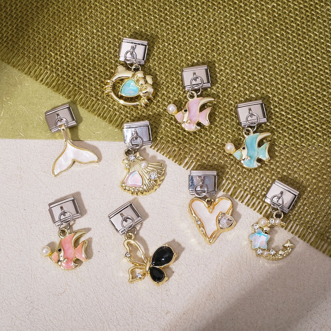Wholesale Italian Style Stainless Steel Pendant Charms Heart Butterfly Shell Moon Flower Fish Tail DIY Jewelry Making Accessory For Boutique Resale