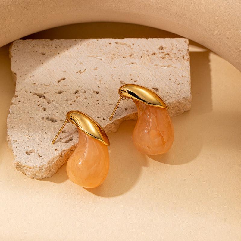 Wholesale All-match Colorful Water Drop Resin Titanium Steel Earrings ACC-ES-BangJie002