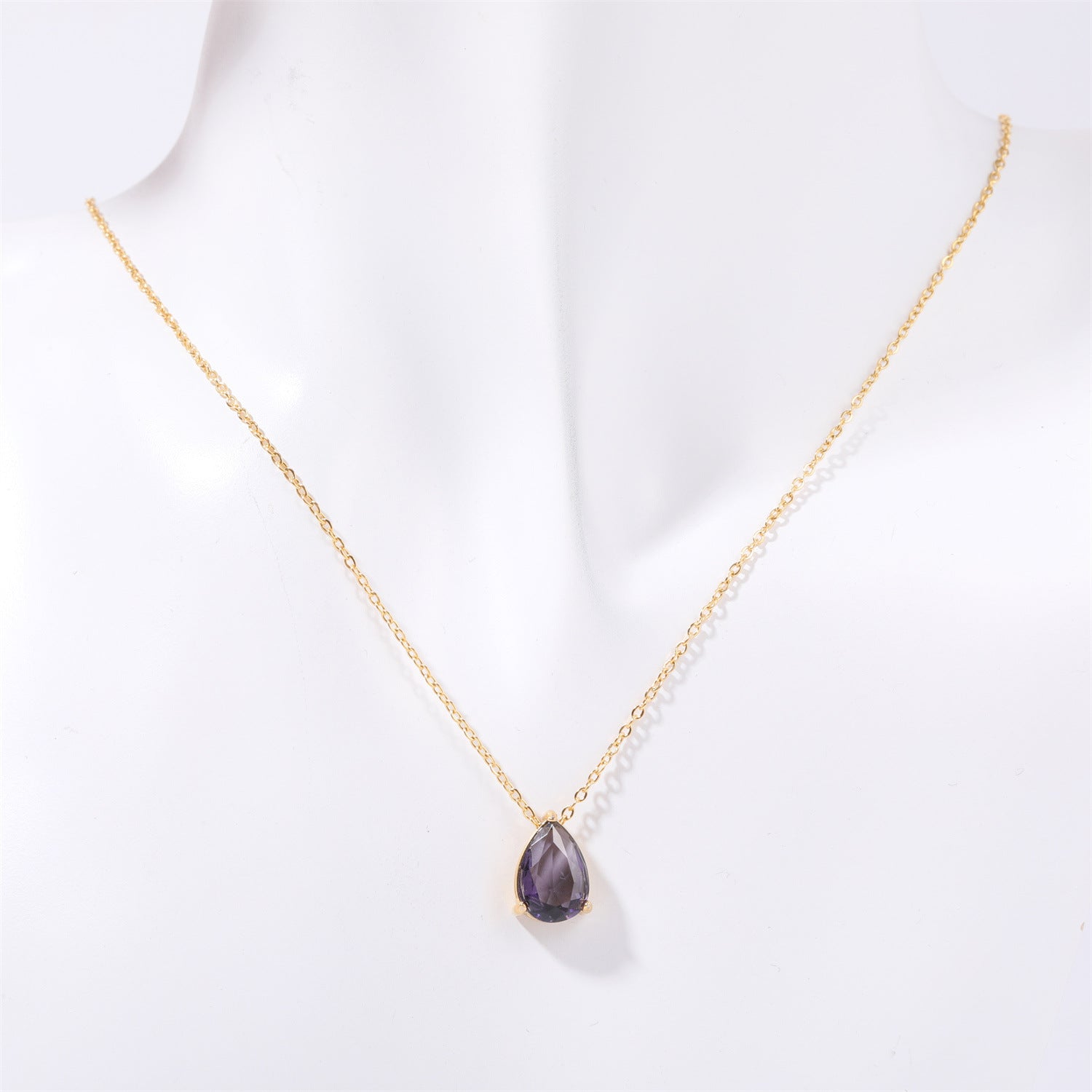 Wholesale Titanium steel pear-shaped water drop zircon 12th birthday stone birthstone necklace