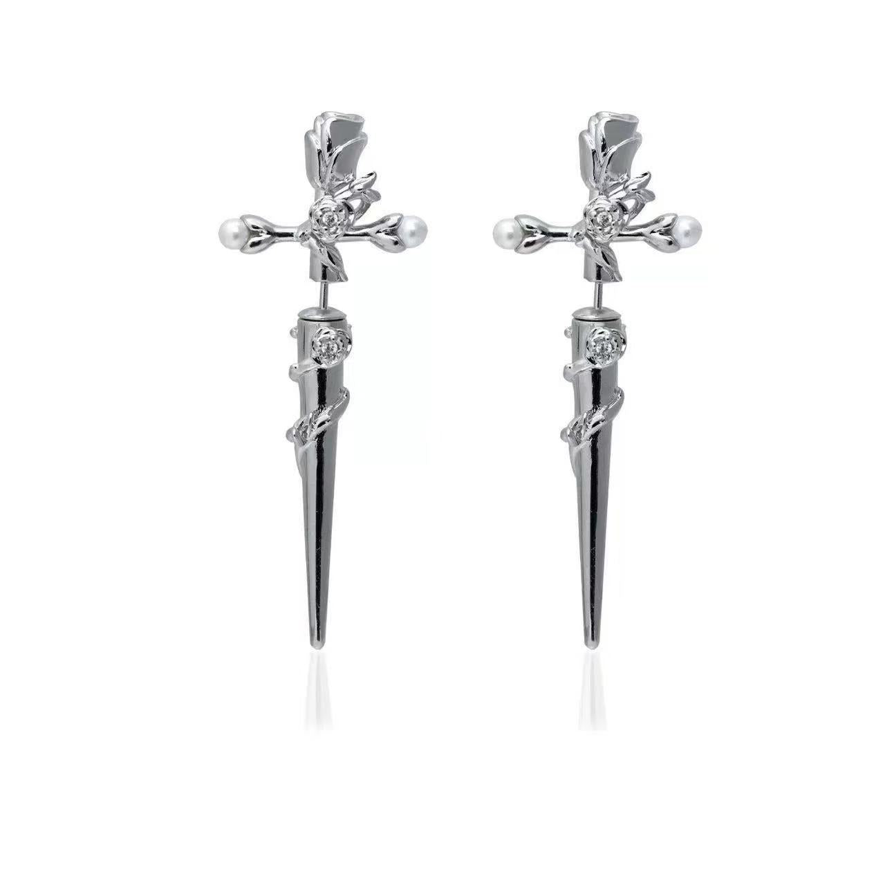 Wholesale  cross rose earrings thorn winding earrings