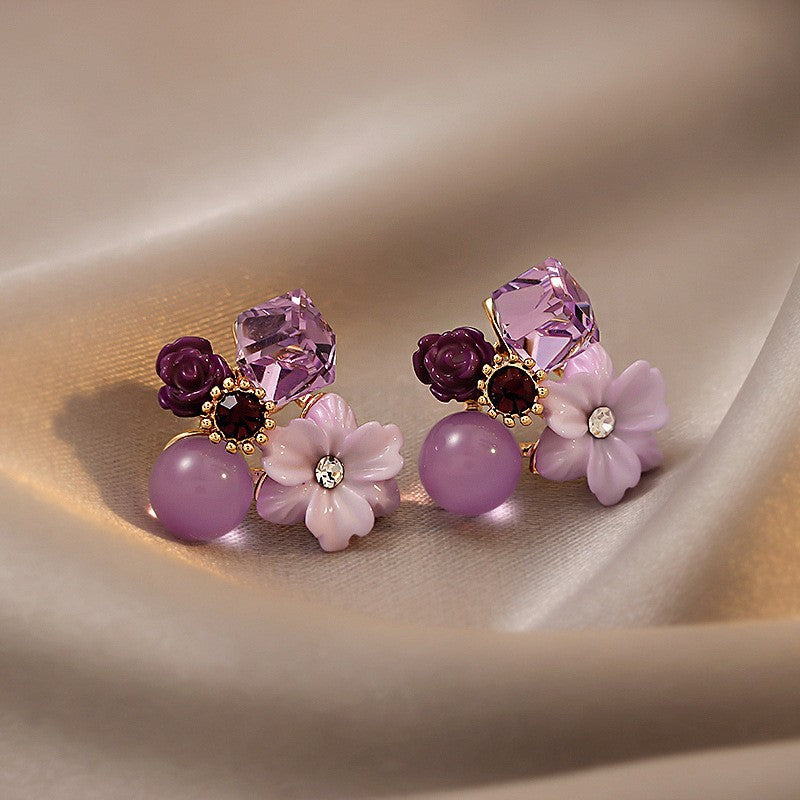 Wholesale Zircon Pearl Flower Mother of Pearl Earrings ACC-ES-Fengm004