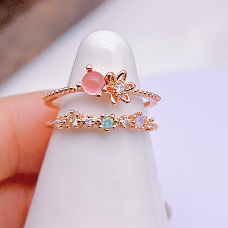 Wholesale Diamond Double Line Moonstone Flower Rings ACC-RS-YXY016