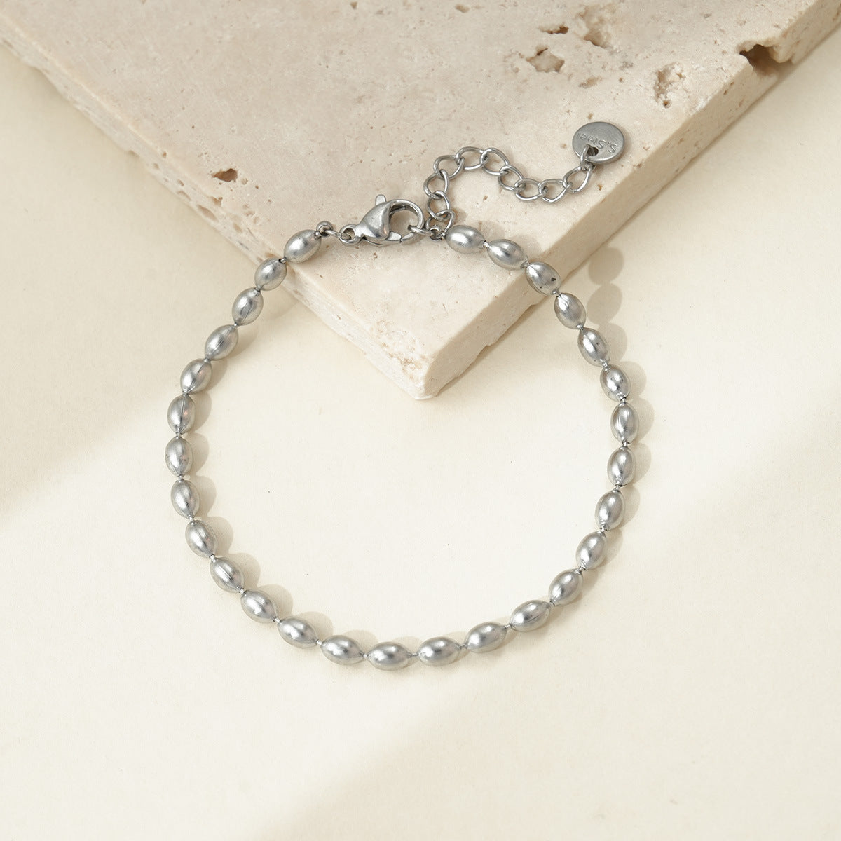 Wholesale Titanium steel rice grain steel bead necklace