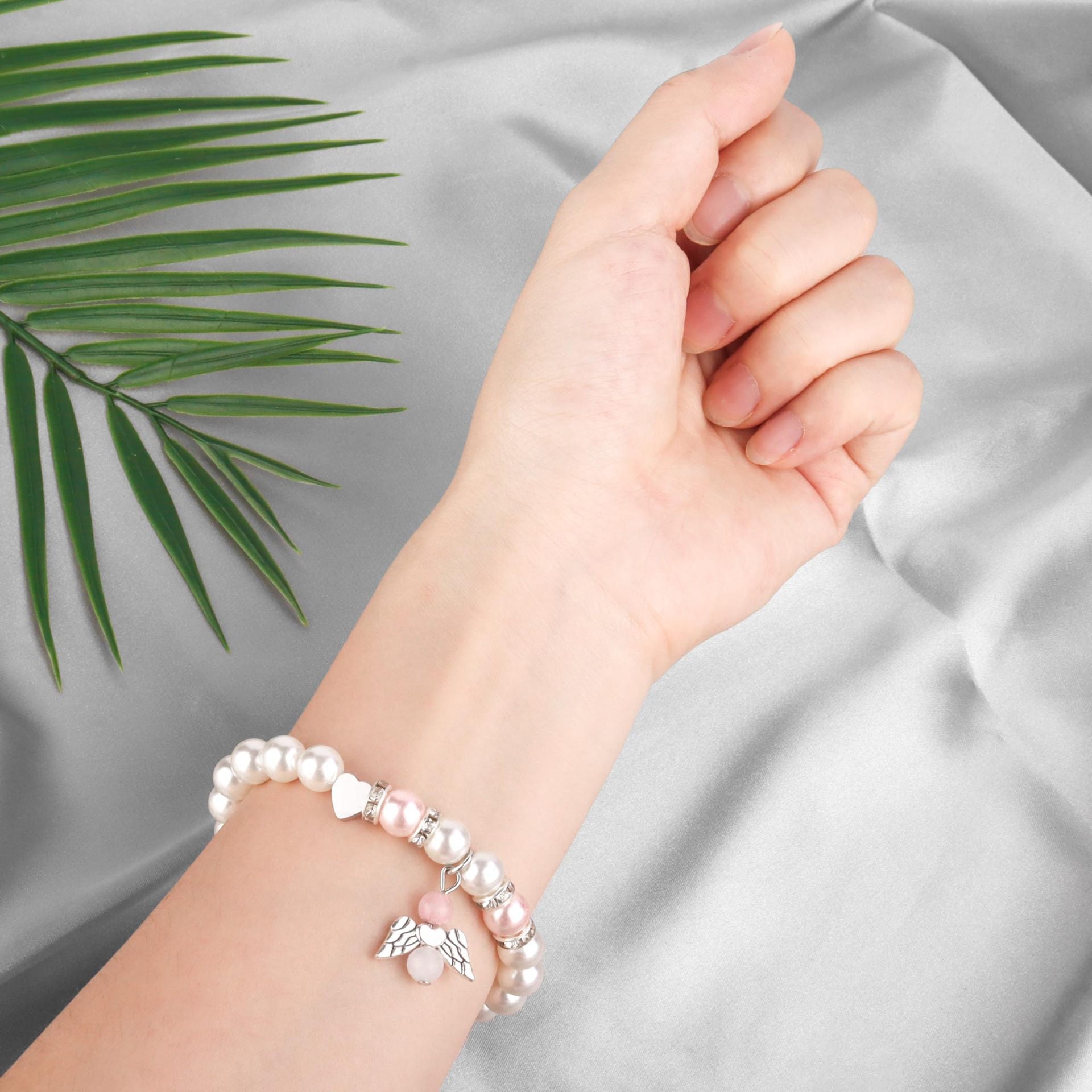 Wholesale  Pink Pearl Heart Wings Pendant Bracelet