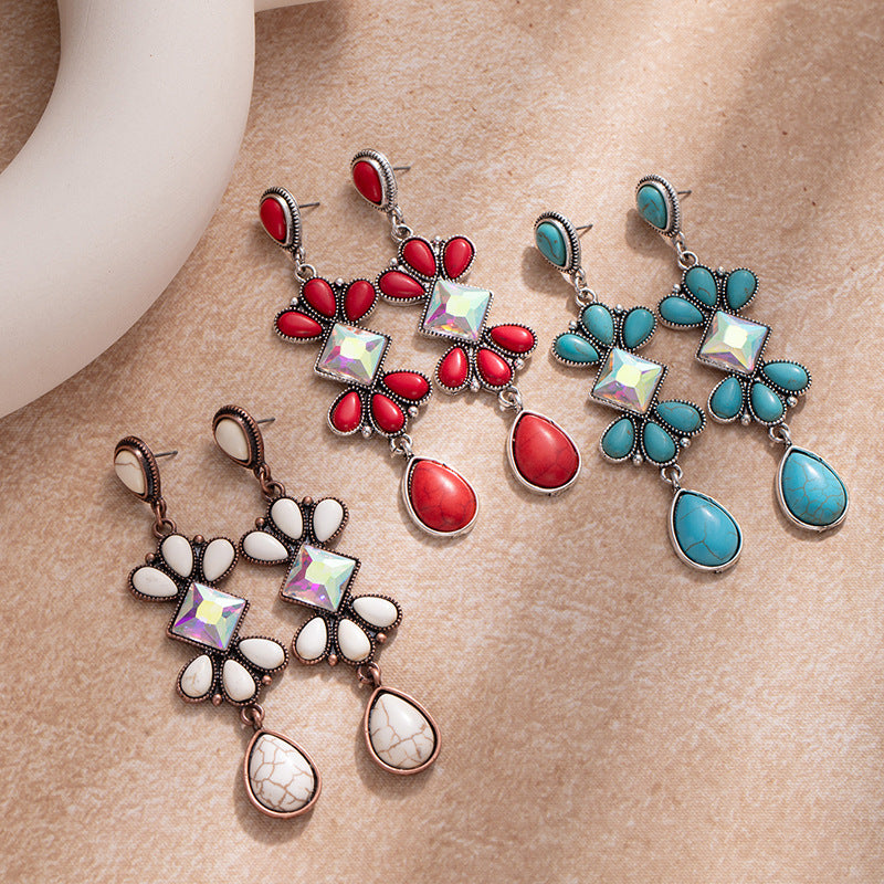 Wholesale Turquoise long earrings bohemian ethnic style earrings