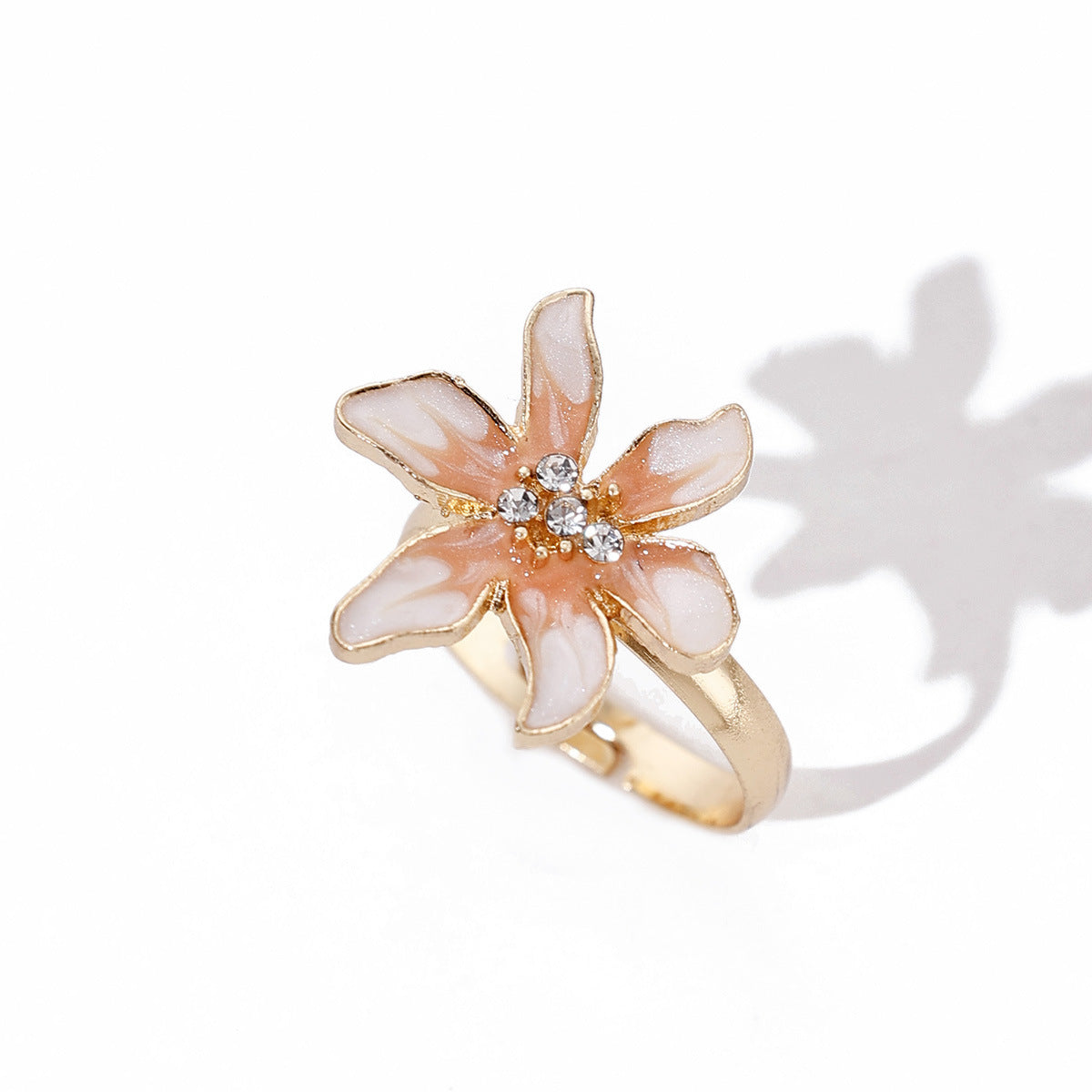 Wholesale Dripping Oil Flower Adjustable Ring Zinc Alloy Women' s Fashion Jewelry Gift Boutique