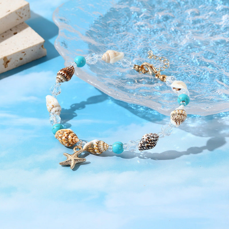 Wholesale  Bohemian Beach Vacation Marine Foot Fashion Conch Rice Bead Shell Beaded Necklace