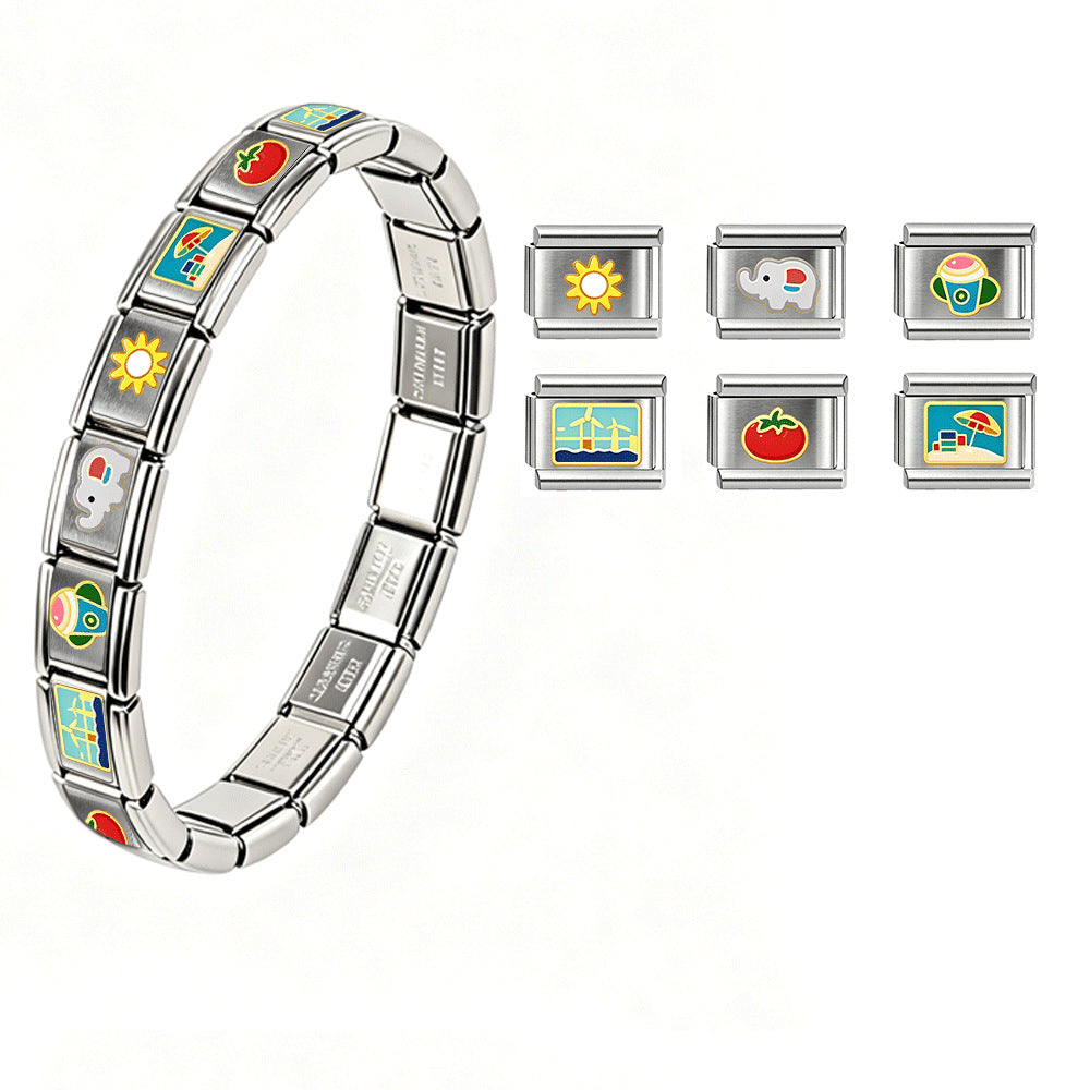 Wholesale Stainless Steel Street Dance Bracelet with Cartoon Pattern,  Fashion Accessory for Unisex,  Trendy Italy Style Chain