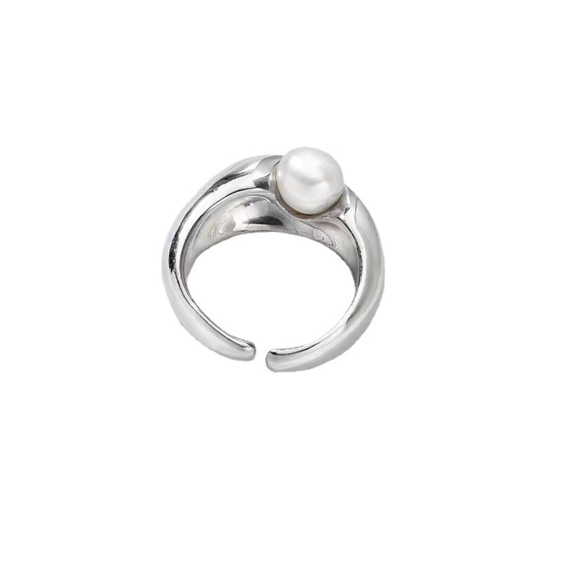 Wholesale S925 sterling silver pearl ring natural baroque freshwater beads open ring