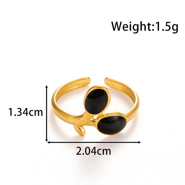 Wholesale Titanium steel  drop oil geometric leaves opening adjustable ring