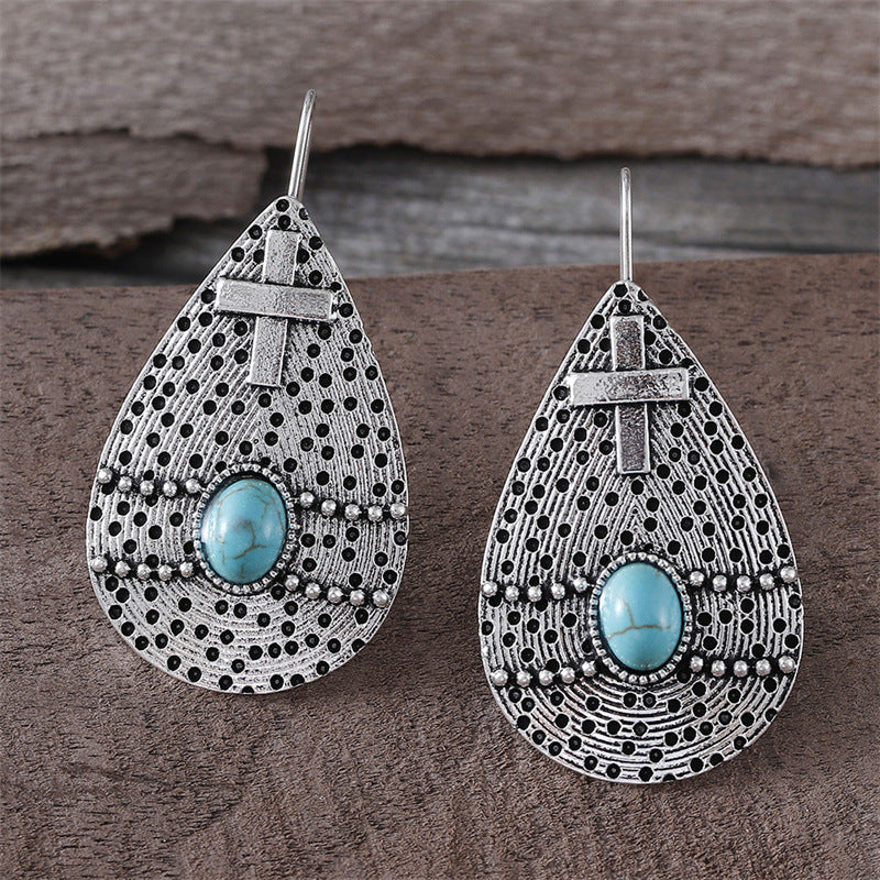 Wholesale  Retro Ethnic Cross Pattern Earrings