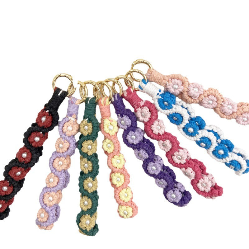 Wholesale Flower Rose Key Ring Handmade Woven Wrist Strap Keychains Lanyard Keychain ACC-KC-Huaien004