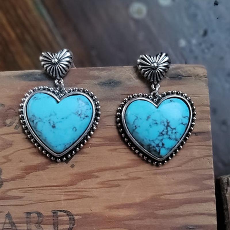 Wholesale Trendy Turquoise Heart Earrings for Women - Alloy Electroplated,  Jewelry Accessory for Party and Everyday