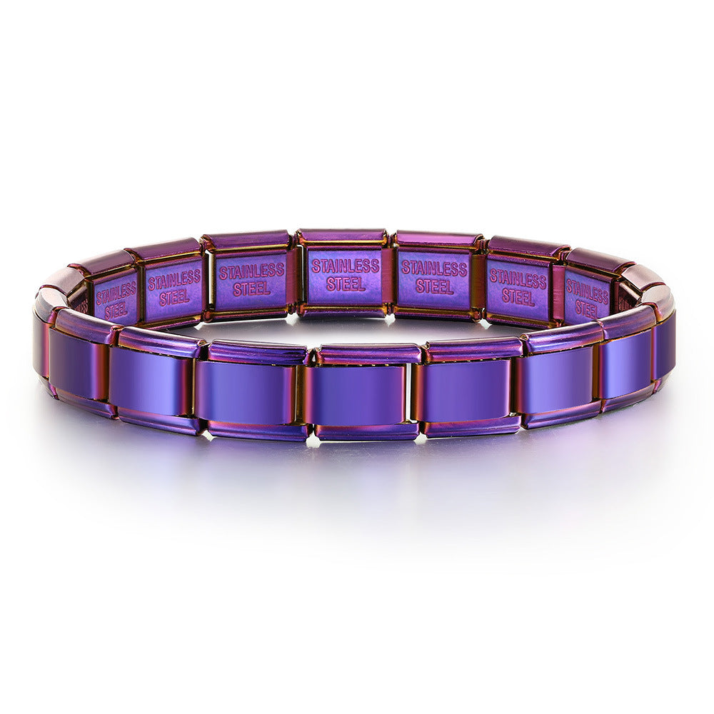 Wholesale  Italian Module Bracelet Titanium Steel Vacuum Real Gold IP Plating Base Elastic Strap Chain  Charm