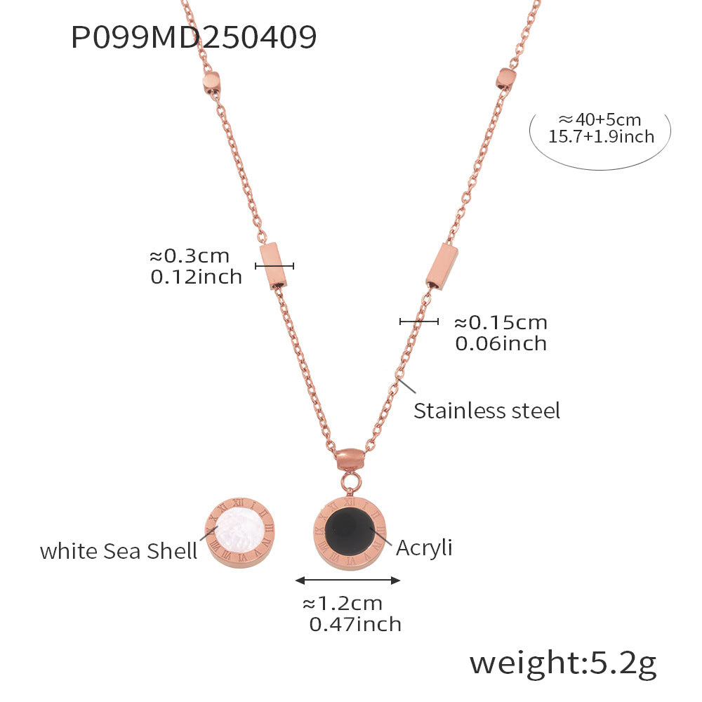 Wholesale Roman Numeral Black White Shell Pendant Necklace Stainless Steel Gold Plated Boutique Resale