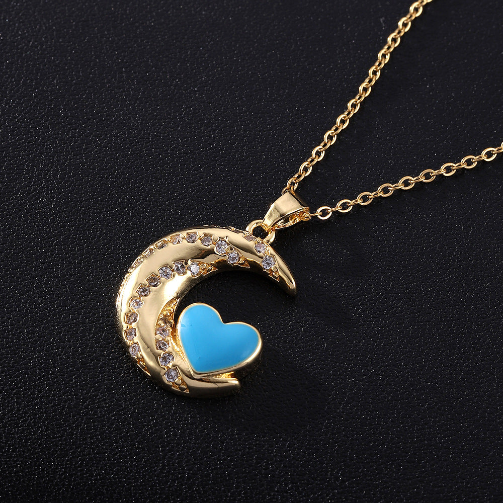 Wholesale Oil Dripping Love Heart Moon Copper Necklaces ACC-NE-SY005