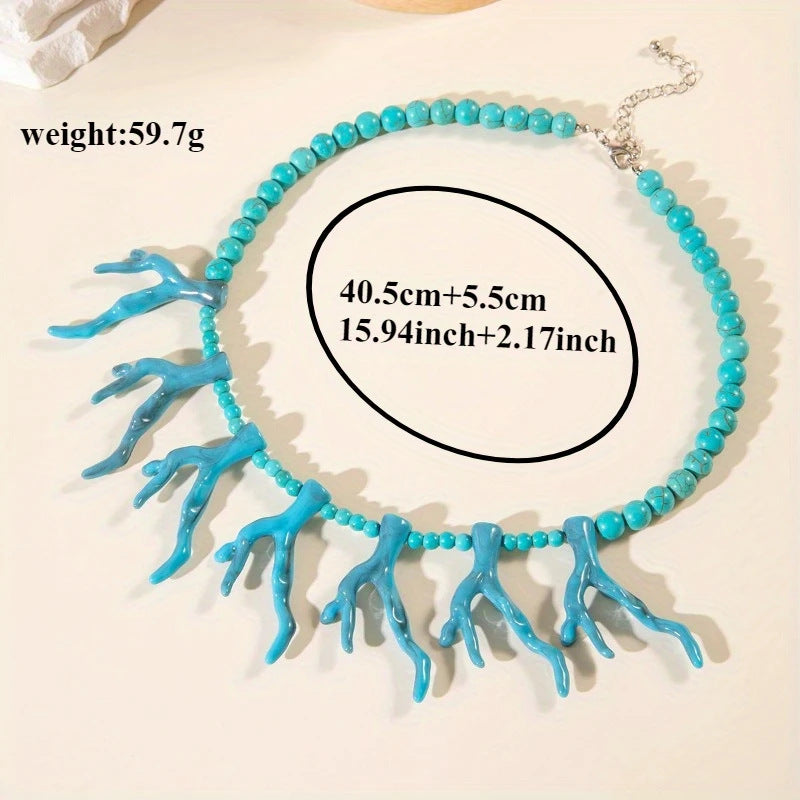 Wholesale  Retro Style Antler Coral Branch Necklace Turquoise Ethnic Necklace