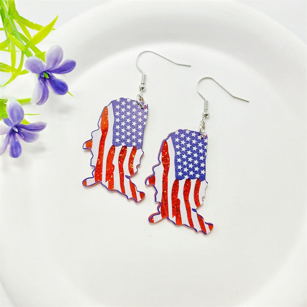 Wholesale Leather American Independence Day Earrings Red White and Blue Flag Color Love Heart Star Sun Flower Earrings ACC-ES-Qiyu001
