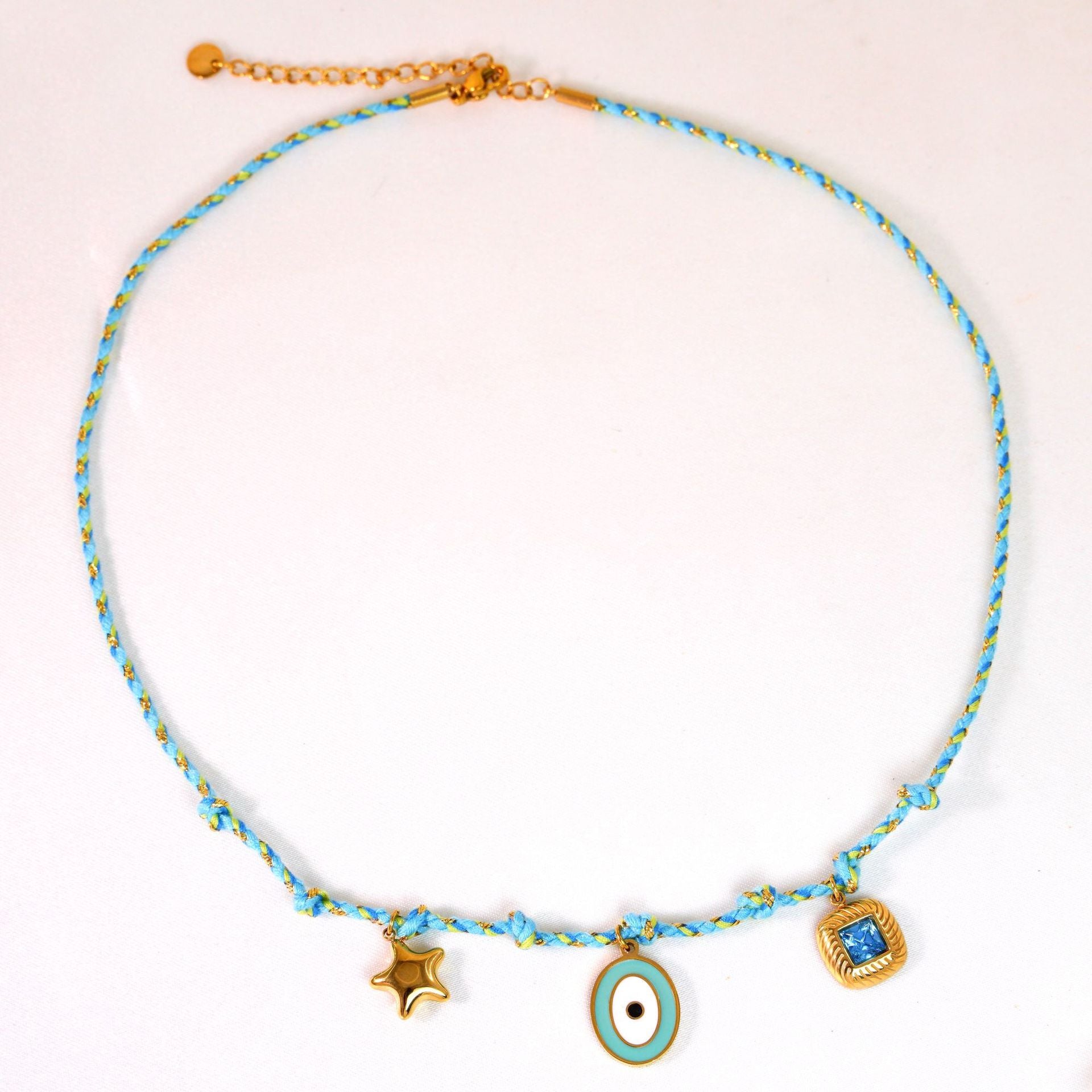 Wholesale Handmade Colorful Rope-Braided Titanium Steel Necklace with Multi-Pendant and Natural Stone,  Boutique Resale Jewelry Accessory