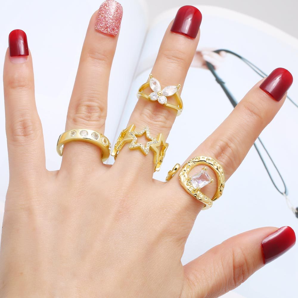 Wholesale five-pointed star butterfly open copper plated 18k gold ring