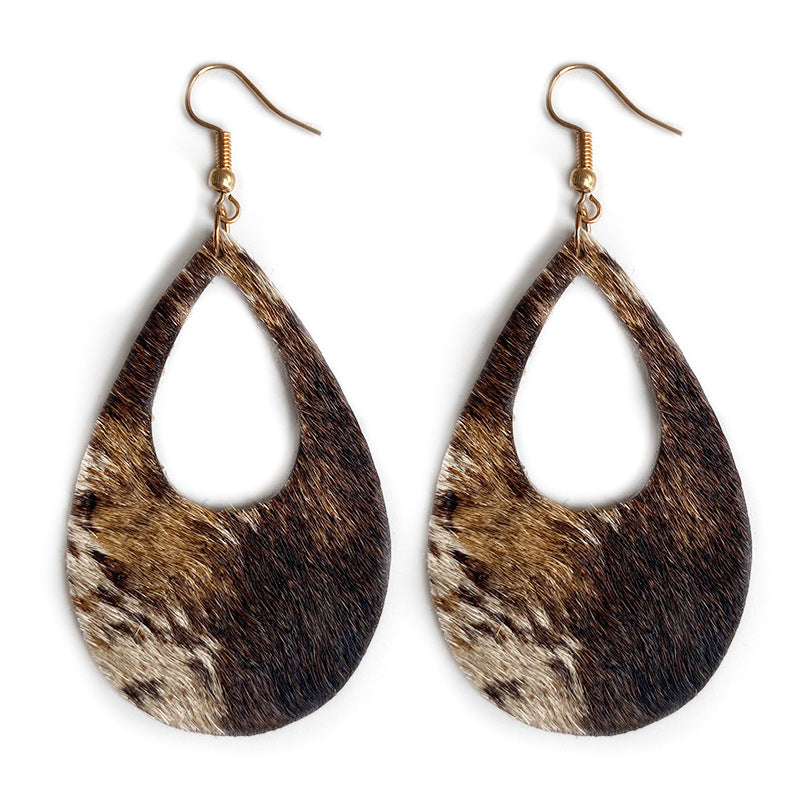 Wholesale 3 pieces of leather and horsehair teardrop earrings