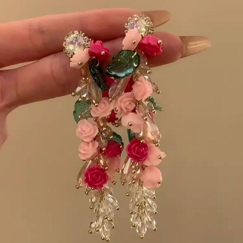 Wholesale Small Flower Tassel Beaded Earrings