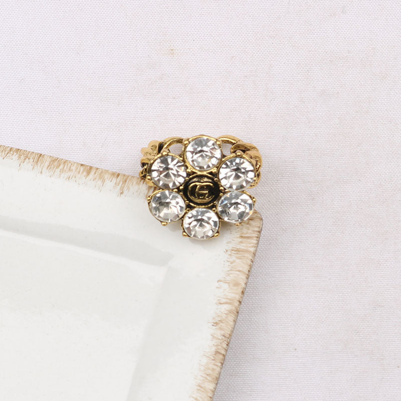 Wholesale Alloy Vintage Flower Ring with Diamond Detail,  Adjustable Open Ring for Women,  Trendy Fashion Accessory ACCVIP