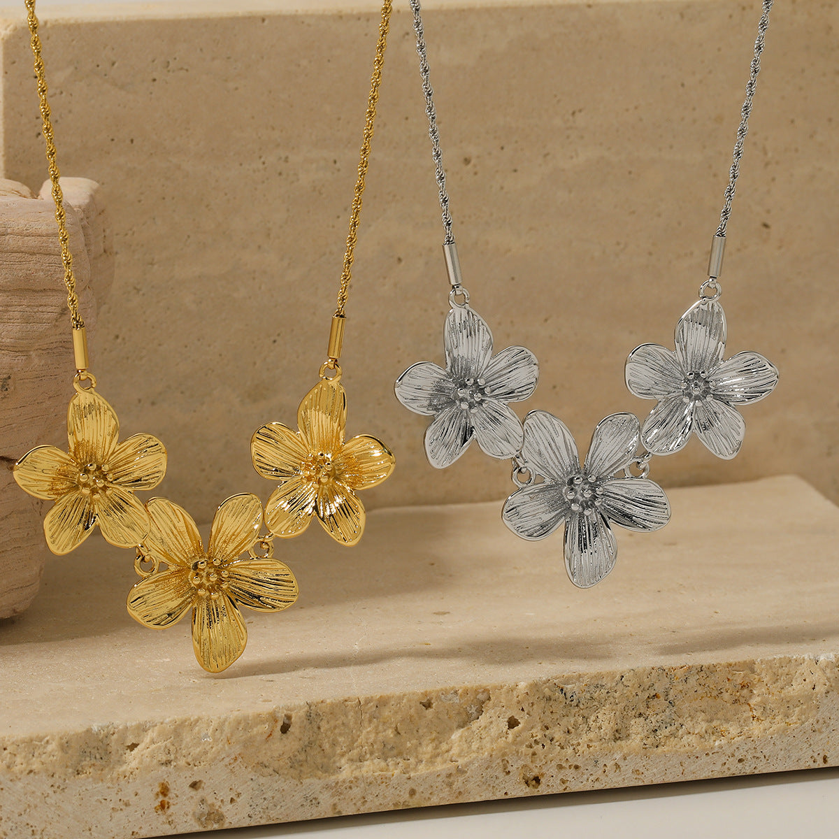 Wholesale Flower Necklace Earrings Combination suit Stainless Steel  Jewelry