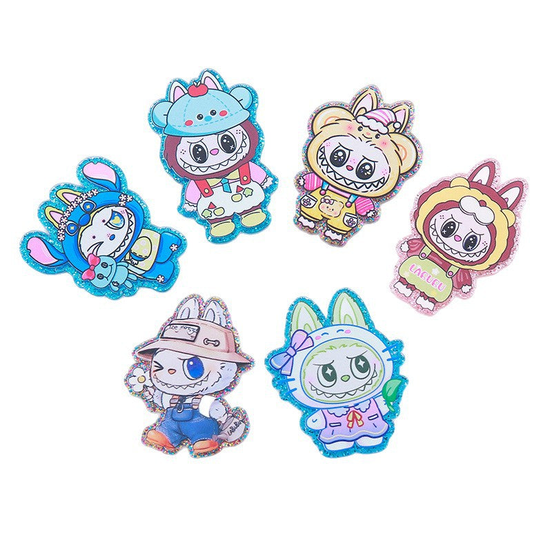 Wholesale 10pcs DIY Flatback Cartoon Acrylic Flatback Badge Reels Retractable Keychain DIY Accessories