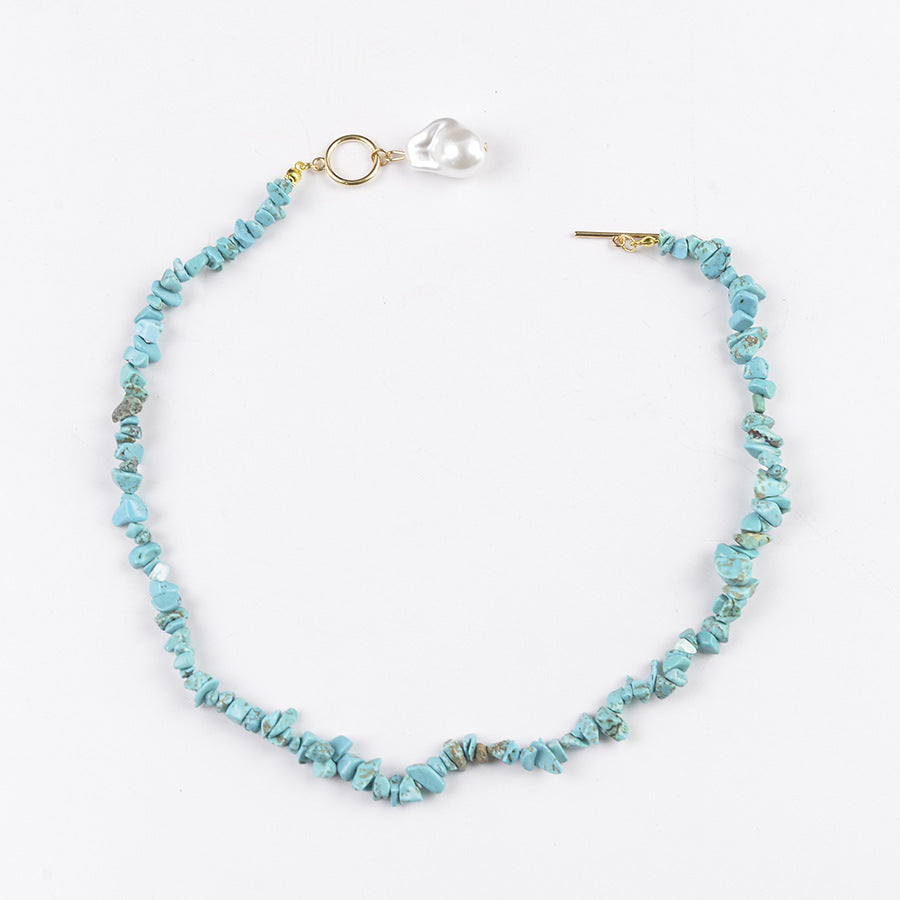 Wholesale Retro Turquoise Pearl Necklace Asymmetrical Design Fashion Accessory Gift for Women