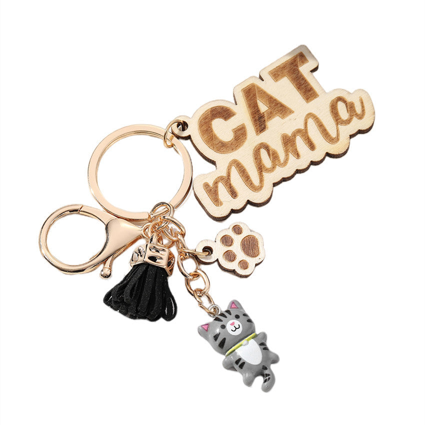 Wholesale English Letter Mother's Day Tassel Wood Keychain ACC-KC-RongR060