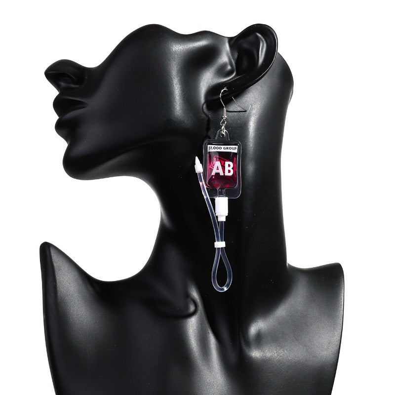 Wholesale creative plasma blood bag earrings